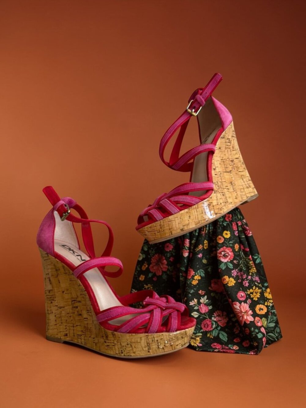 DKNY Pink Cork Wedge Sandals
